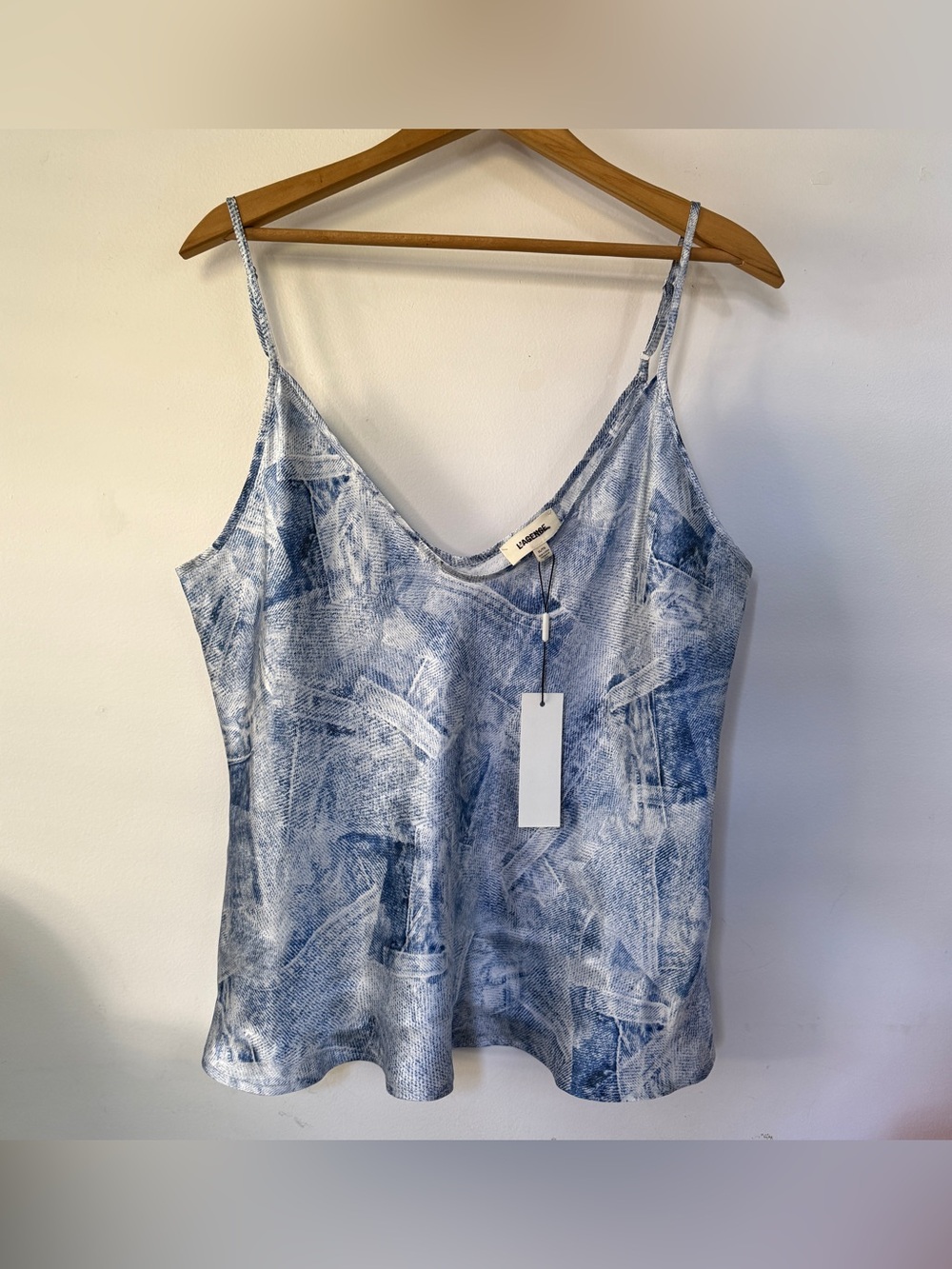 L’AGENCE Lexi 100% Silk Camisole – Blue Multi Denim - XL - NWT Bias Cut Elevated